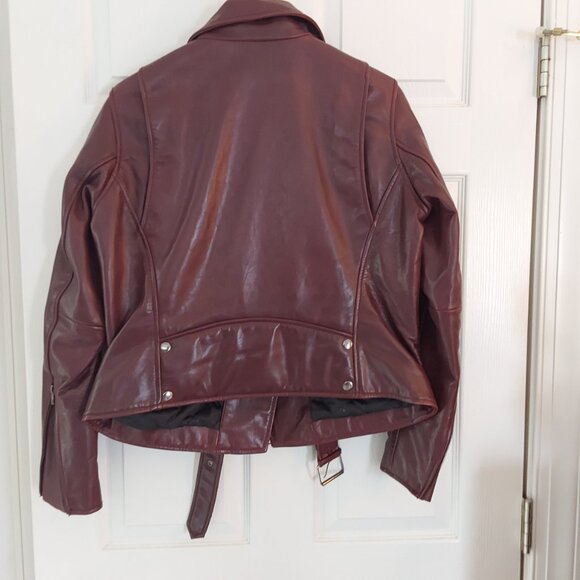 7 for all Mankind genuine leather biker jacket lined warm burgundy oxblood - Picture 2 of 8